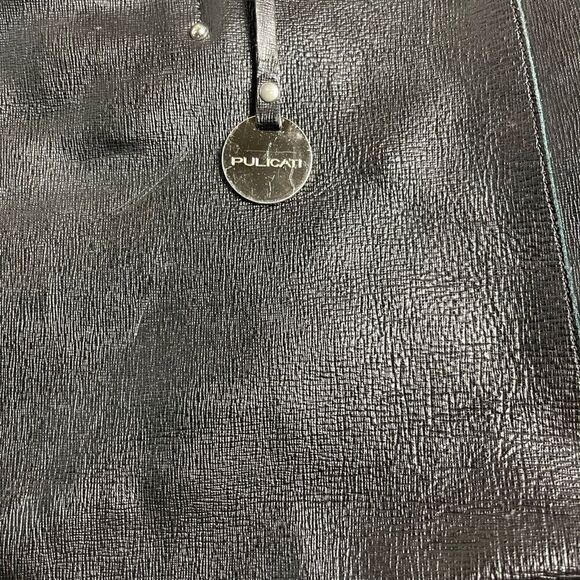 Pulicati made in Italy leather black extra large tote silver tone accent. - Picture 4 of 12